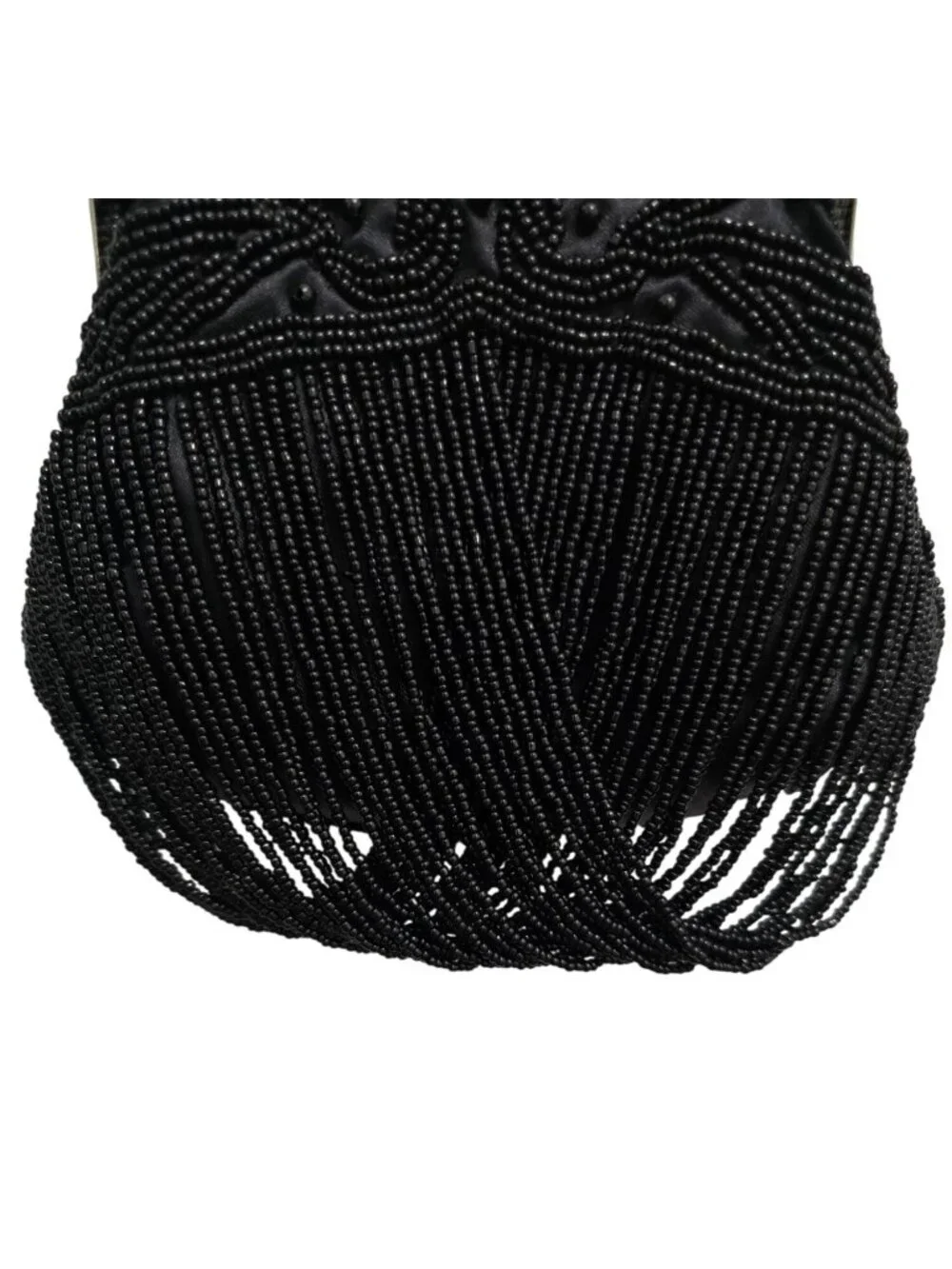 Vintage Bijoux Terner Kiss Lock Beaded Black Evening Clutch Purse Chain 5
